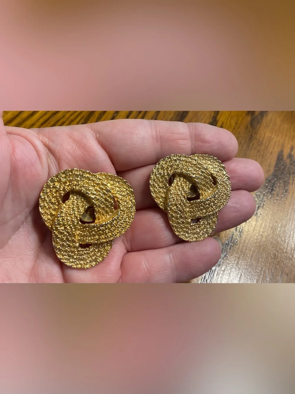 Vintage SG D'OR Textured Gold Braided Love Knot Statement Shoe Clips Brooch VTG